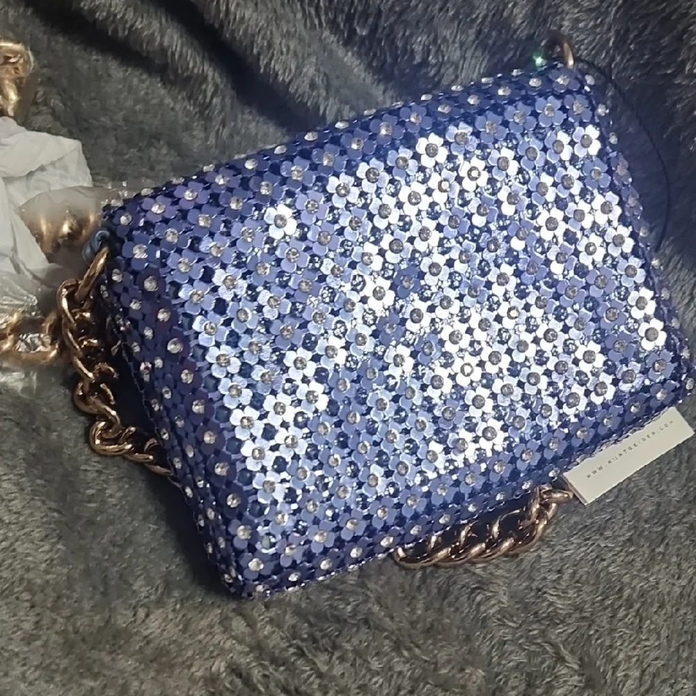 Kurt Geiger Purple Sequin Crossbody Bag with Gold Chain